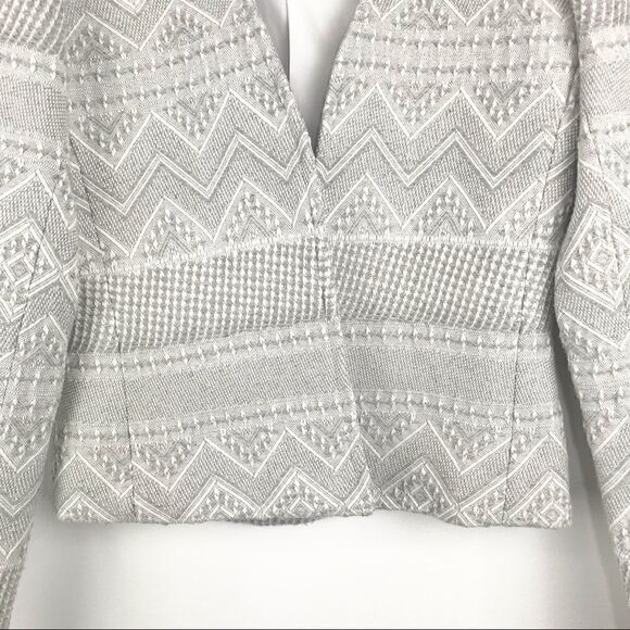 Cynthia Rowley Gray Woven Geometric Tribal Print Open Blazer - Picture 9 of 13